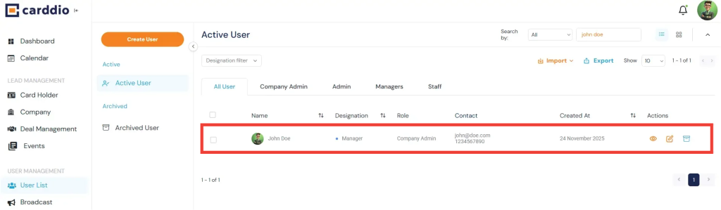 Active User List Verification