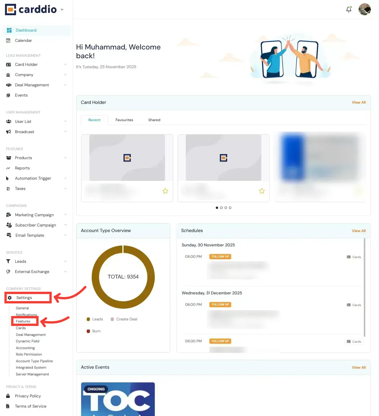 Dashboard Settings Navigation