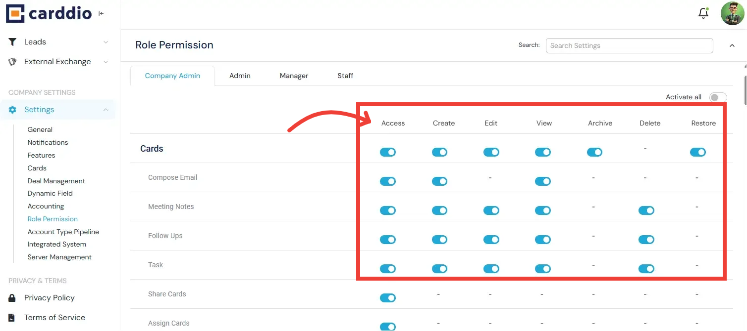 Permission Toggle Grid