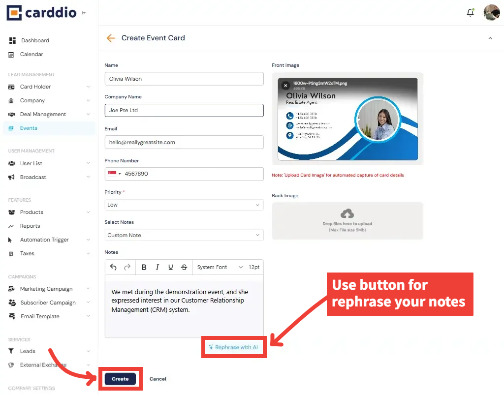 Create Event Card Form