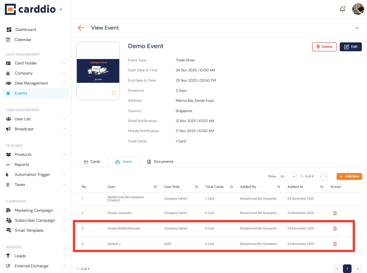 Updated User List After Adding Users