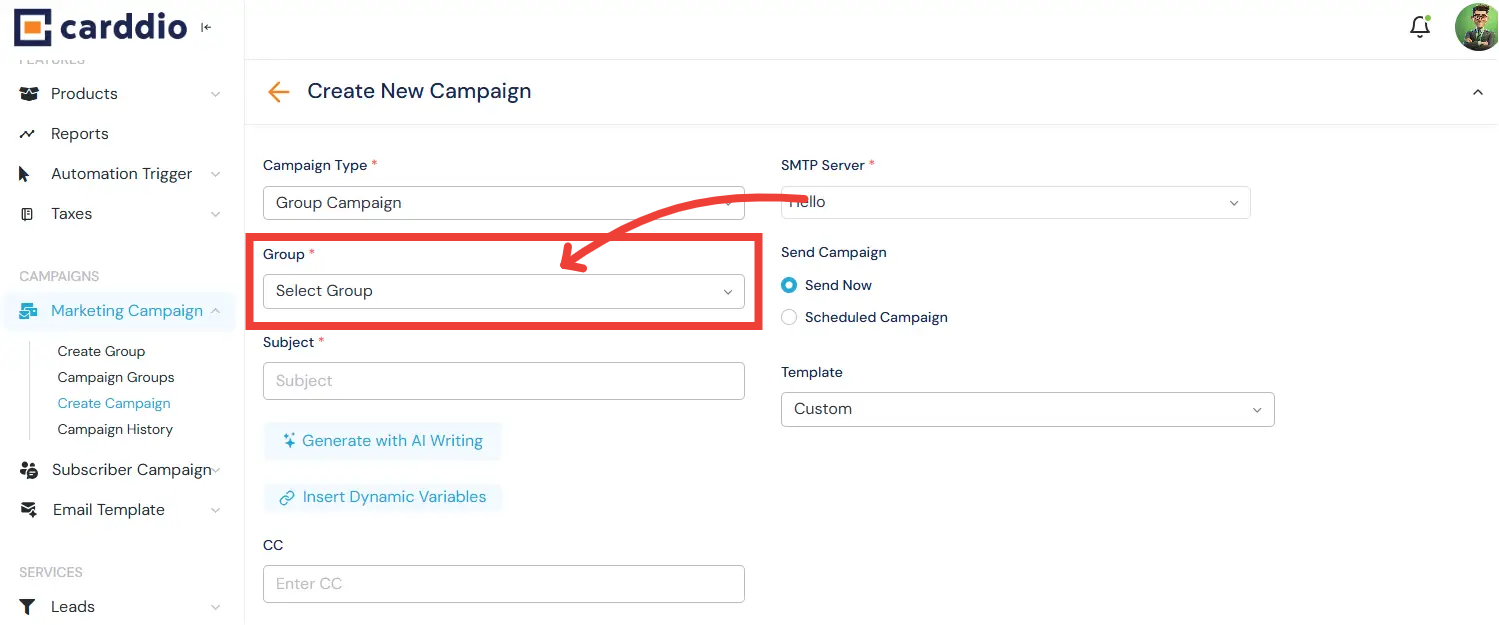Select Lead Group Dropdown