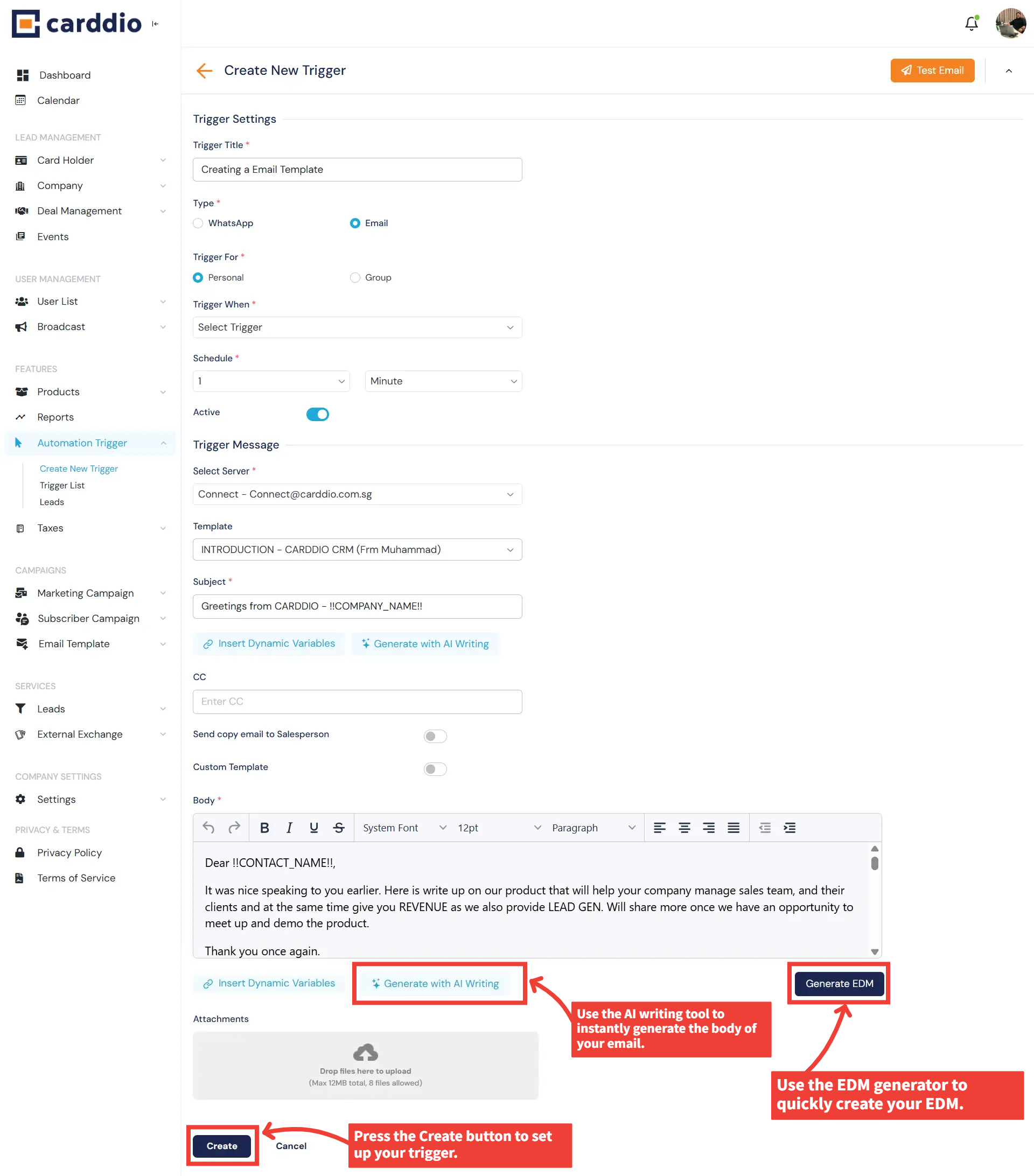 Email Trigger Settings Step 2