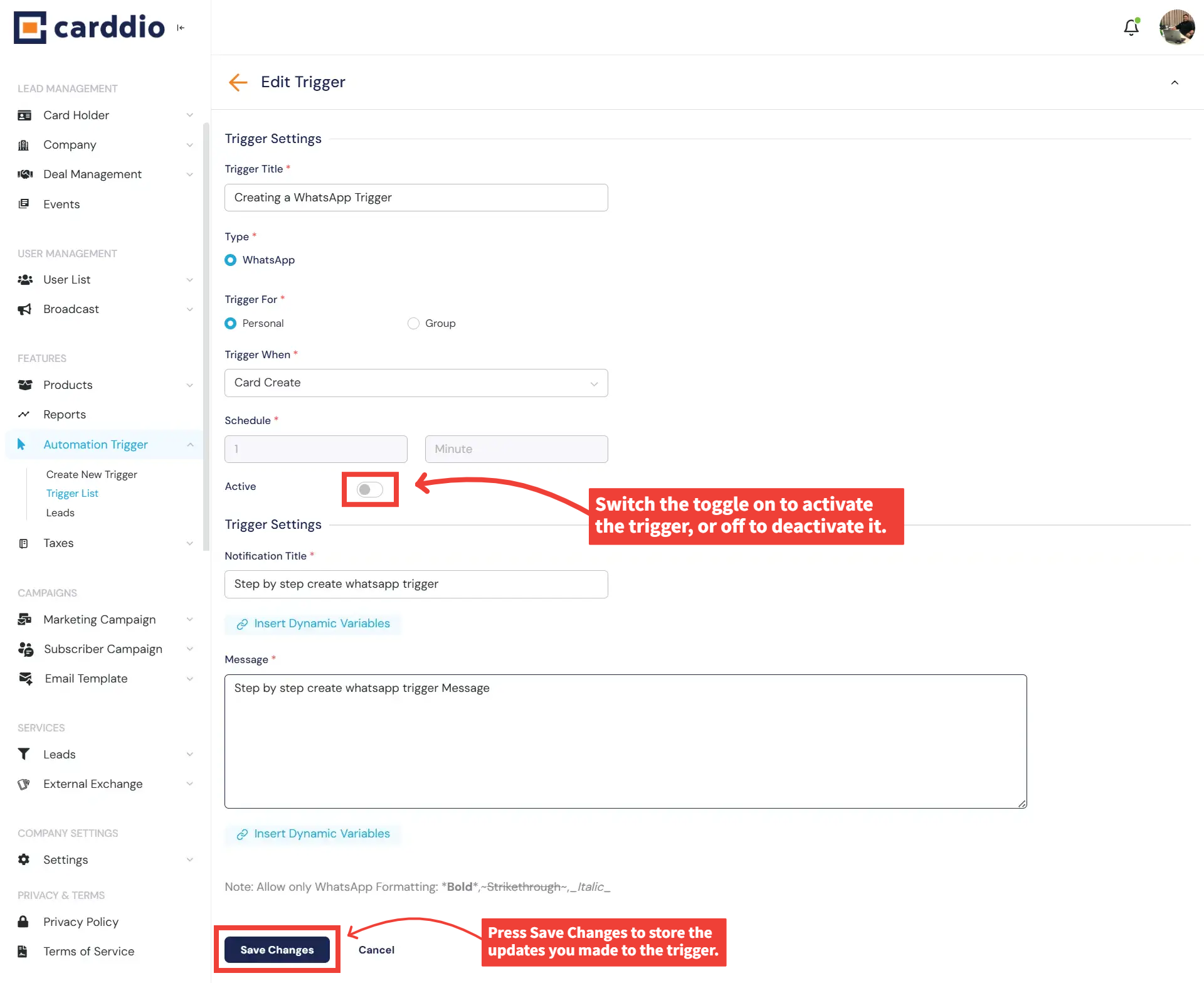 Deactivate Trigger Toggle