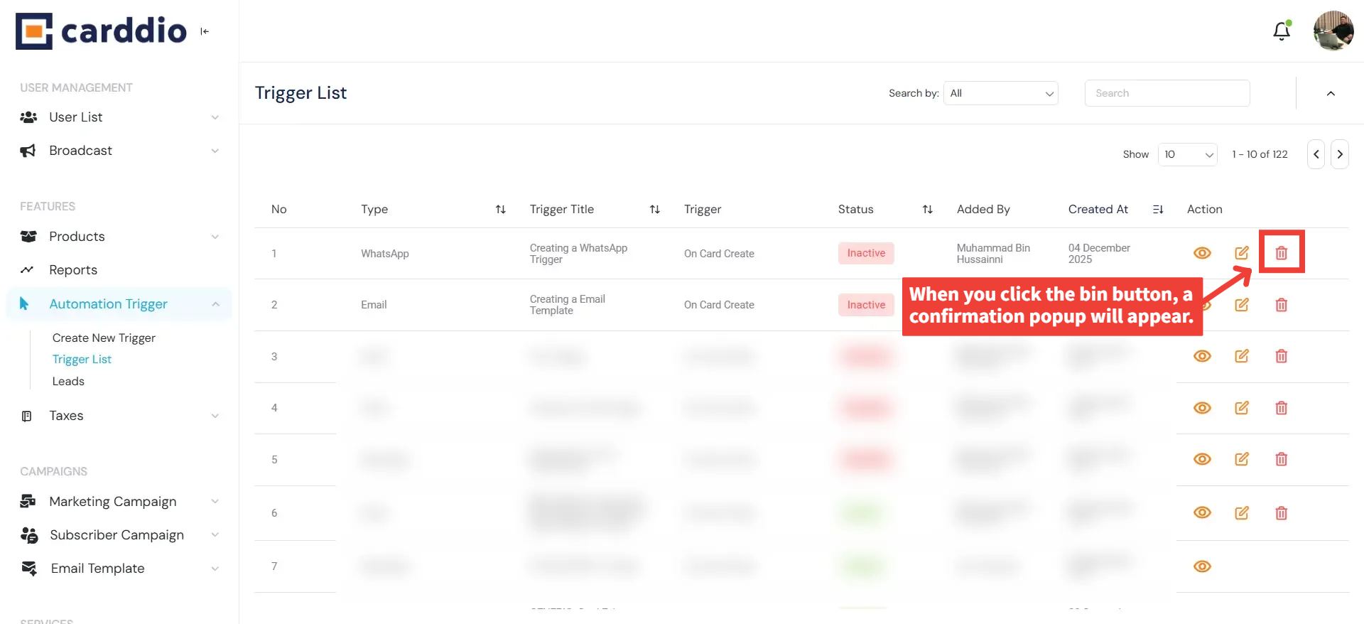 Delete Trigger Button