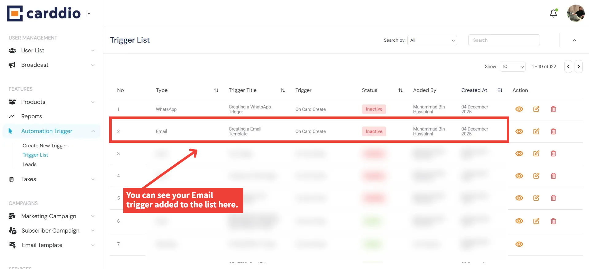 Email Trigger Added to List